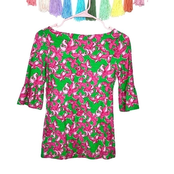 Lilly Pulitzer Boatneck Belle Top All A Flutter Pink Green Butterfly Extra Small - Picture 7 of 16